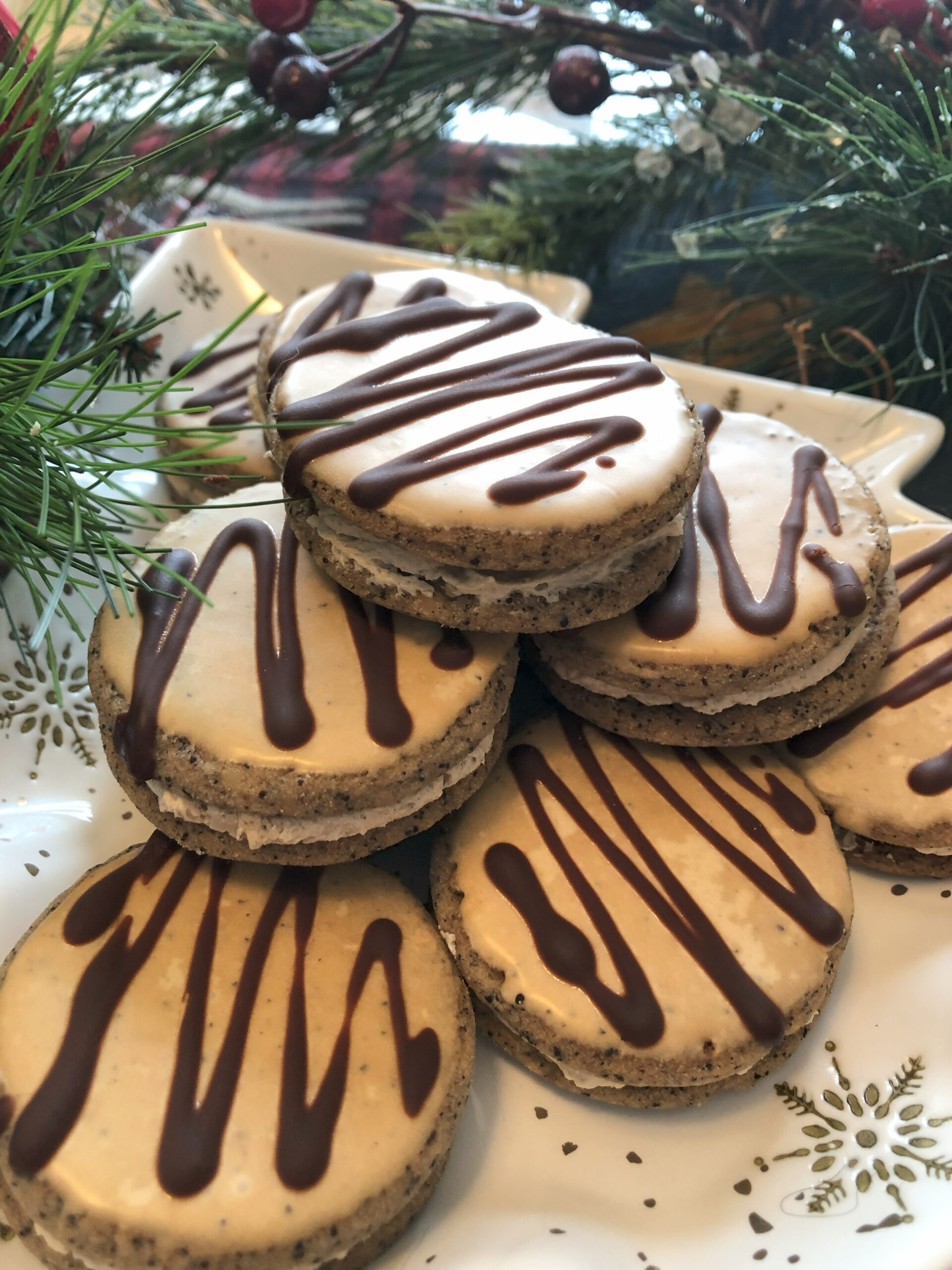 Beautifully plated Christmas Mocha Cookies on a festive table.