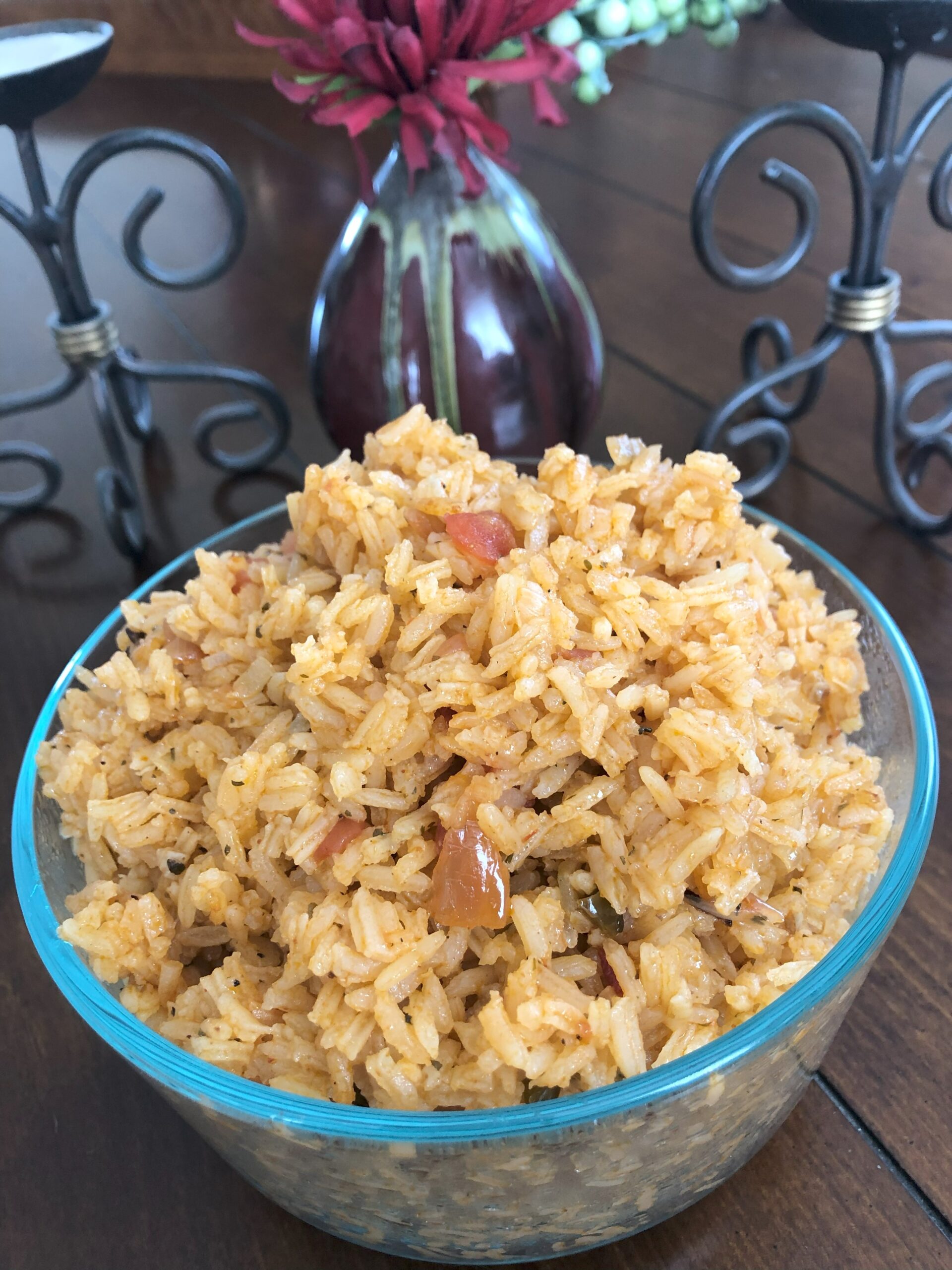 Spanish Rice in the bowl on the table.