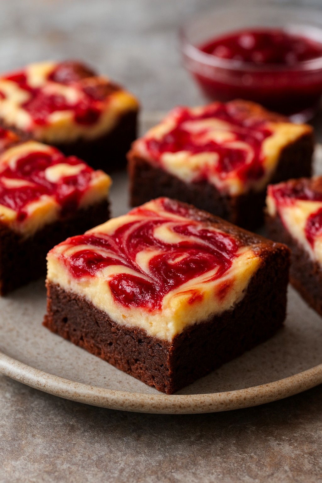 Chocolate Cranberry Cheesecake Swirl Brownies on the table.
