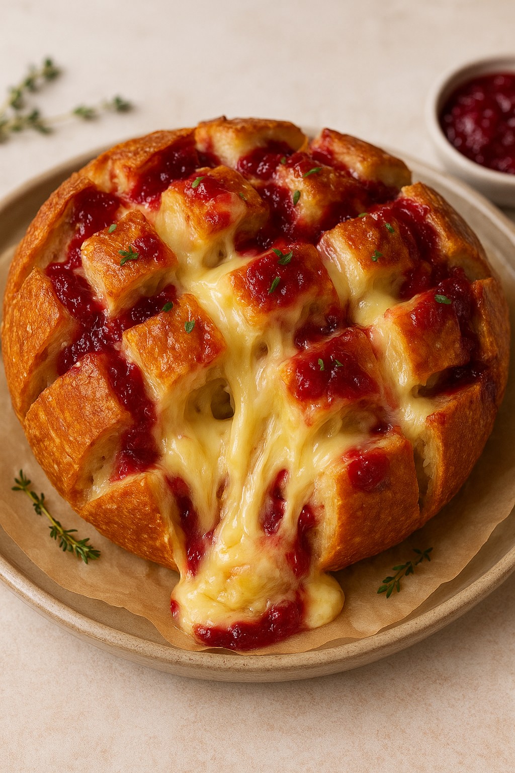 Pull-Apart Cranberry Sauce, Brie & Sourdough Bread