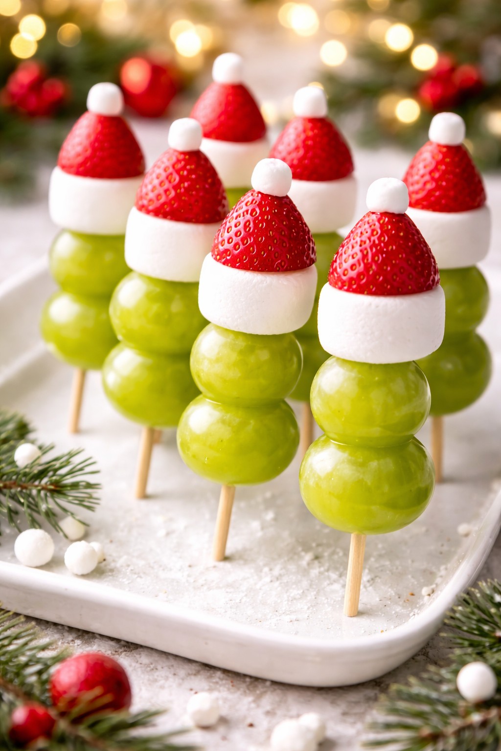 Grinch-Inspired Fruit Kabobs