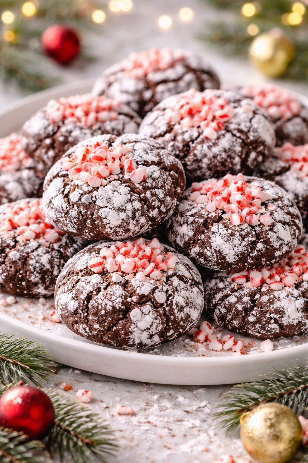 Peppermint Chocolate Crinkle Cookies