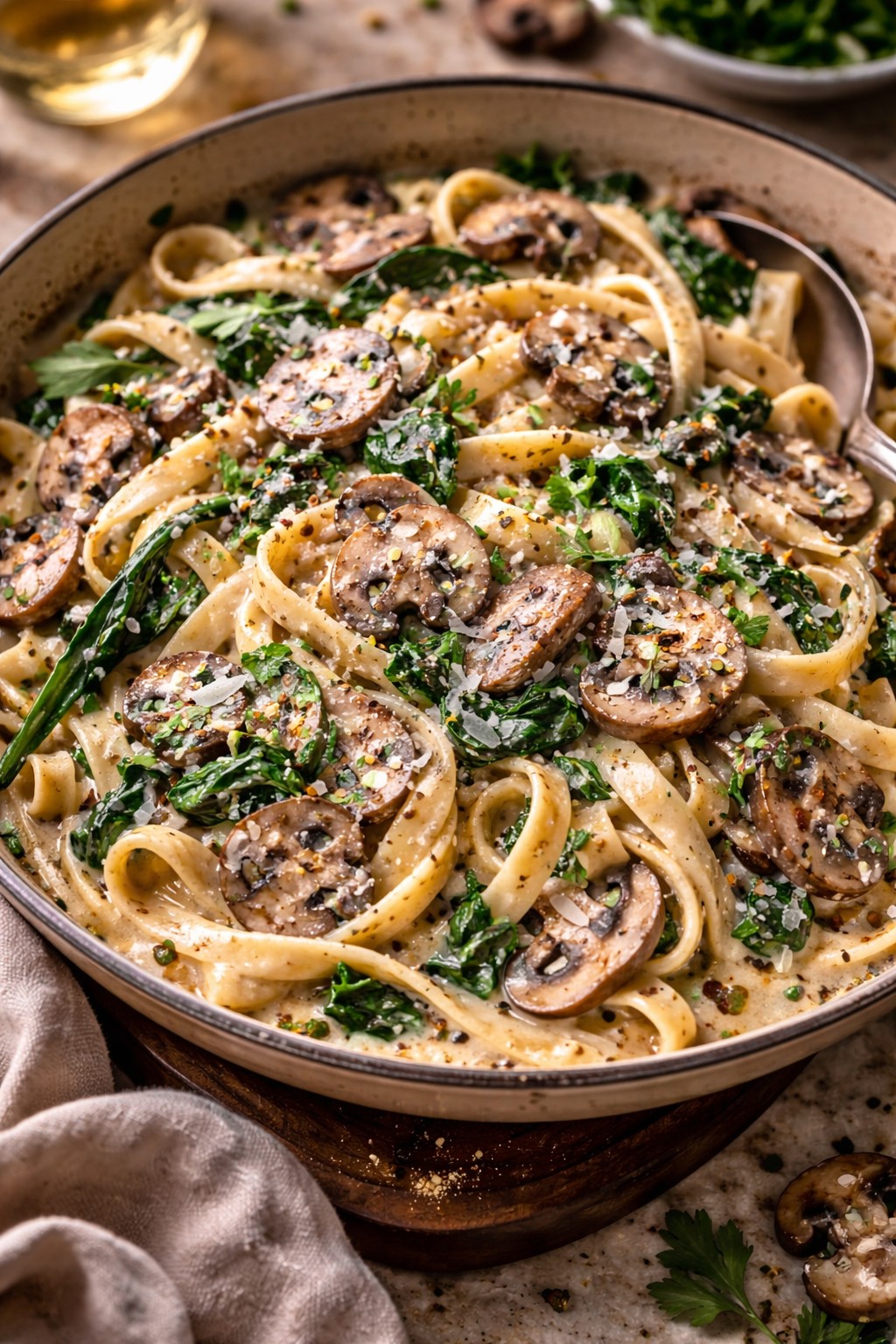 Creamy Mushroom & Spinach Pasta
