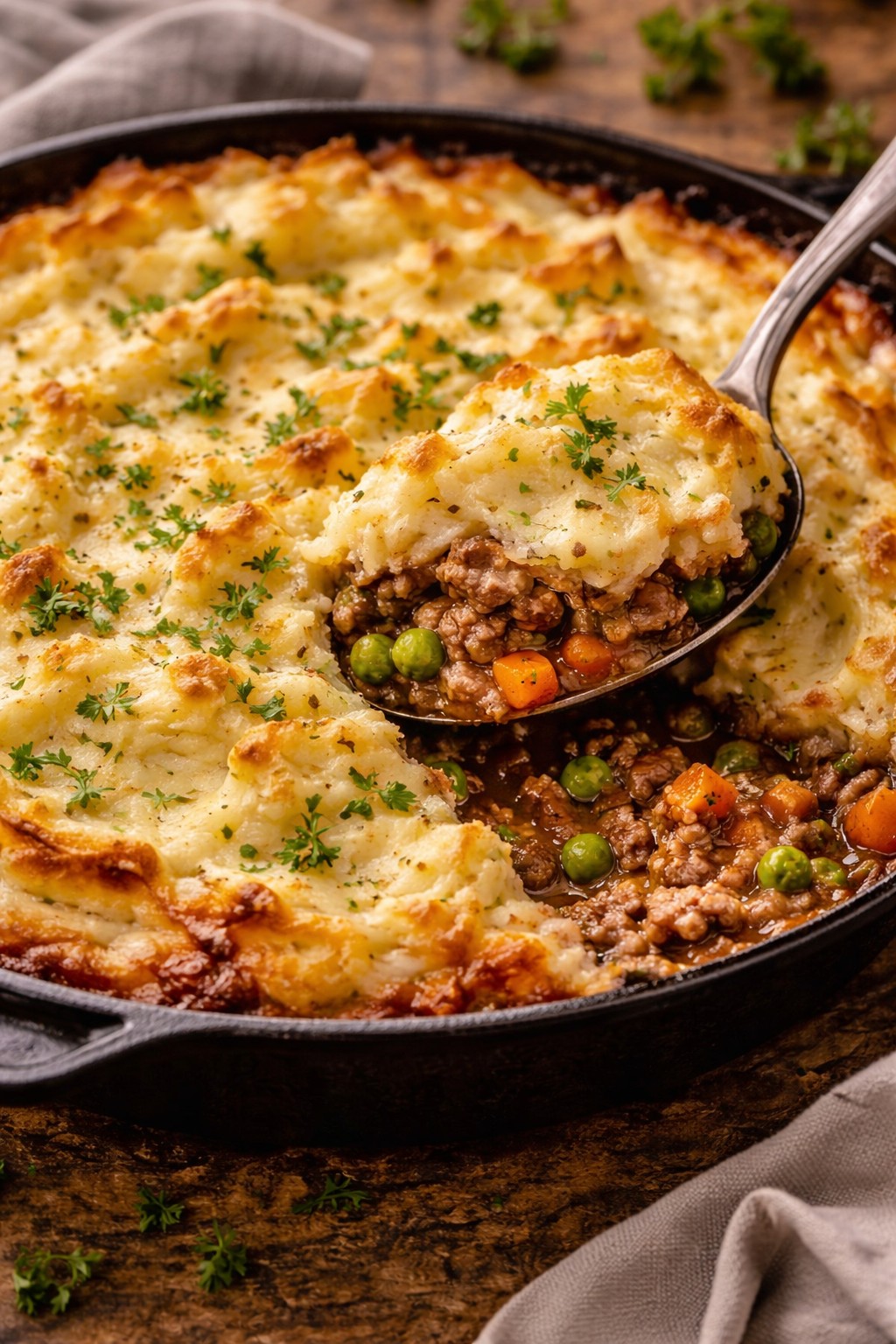 Skillet Shepherd's Pie on the table.