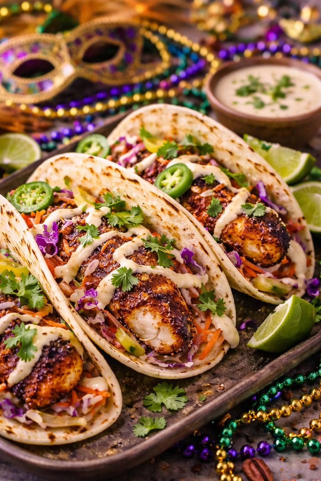Blackened Fish Tacos on the table.