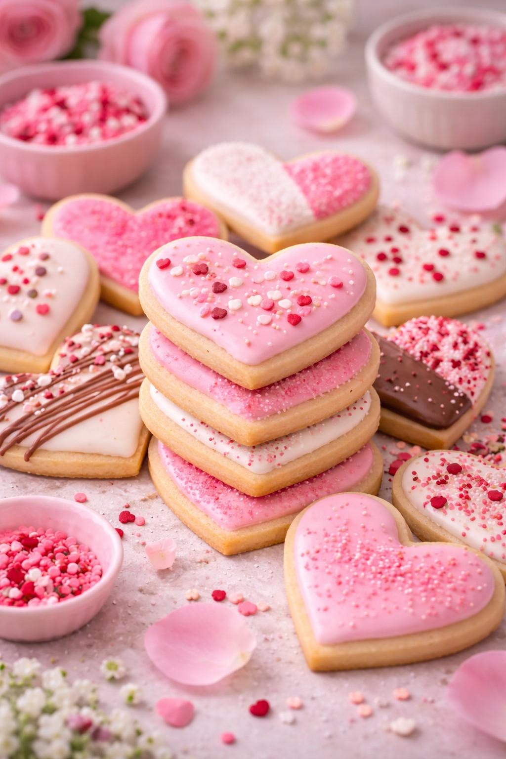 Heart-Shaped Sugar Cookies on the Valentine's Day display.