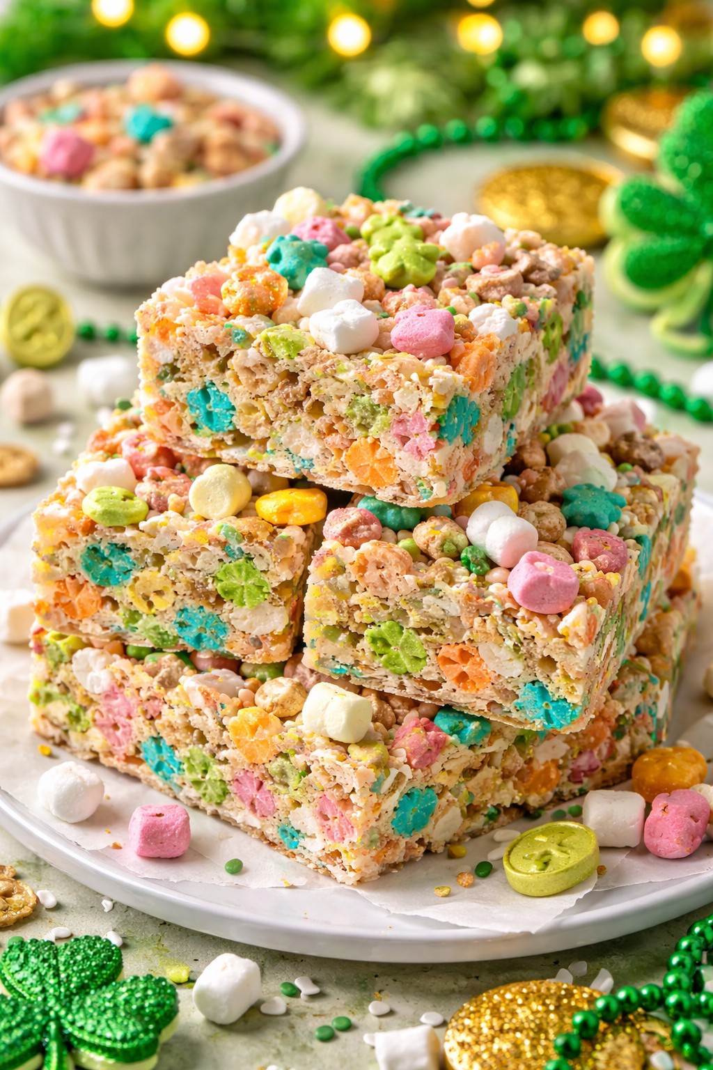 Lucky Charms Marshmallow Treats on the table.