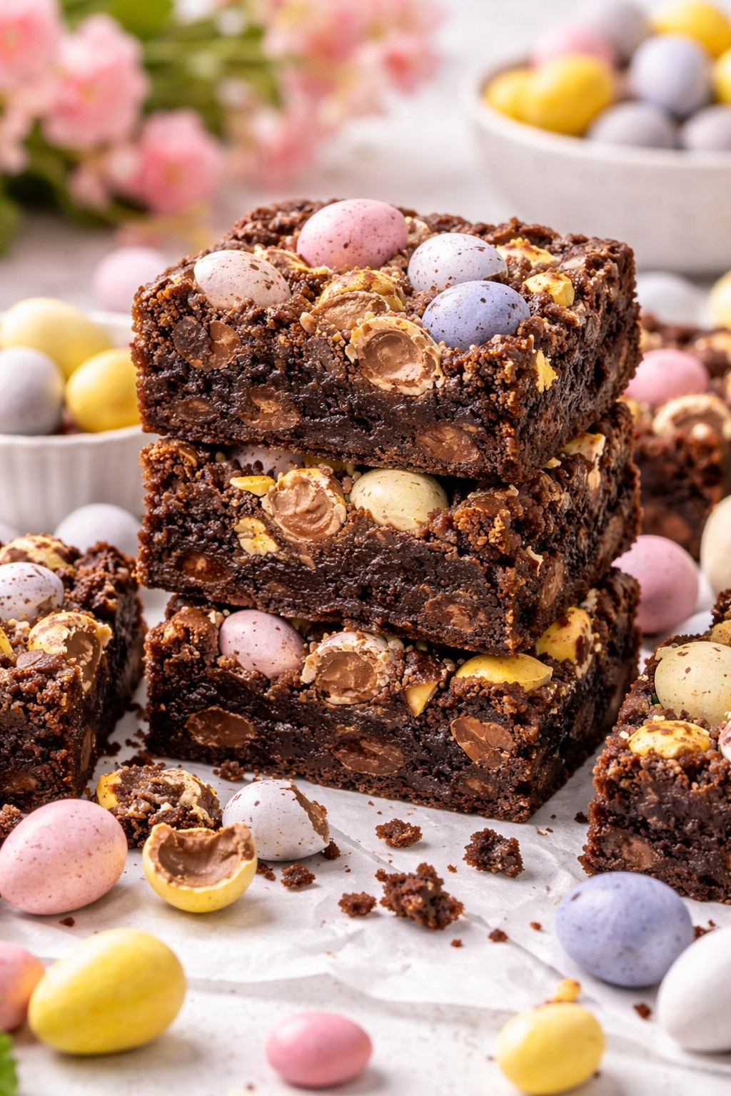 Cadbury Eggs Brownies on the table.