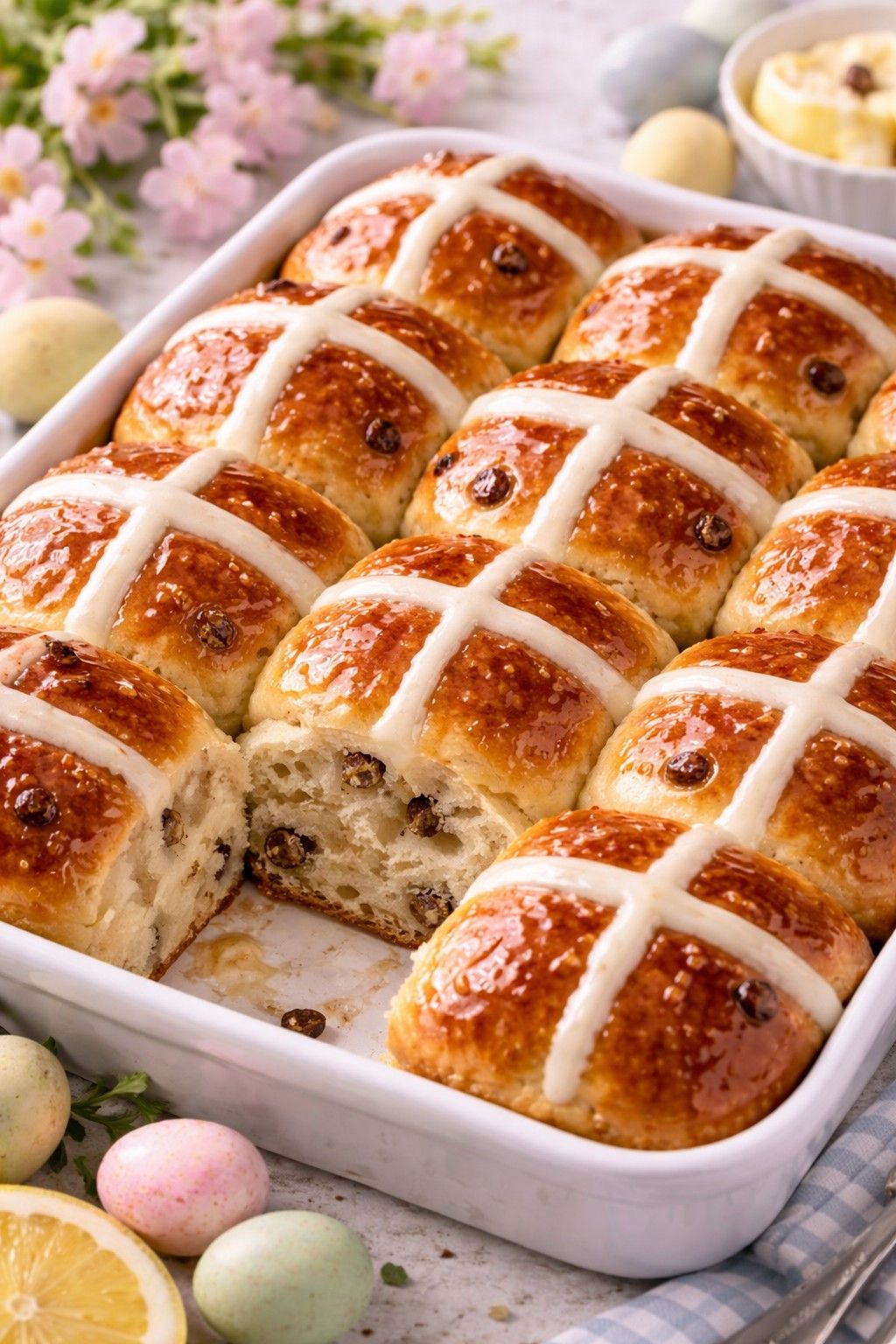 Hot Cross Buns on the table.