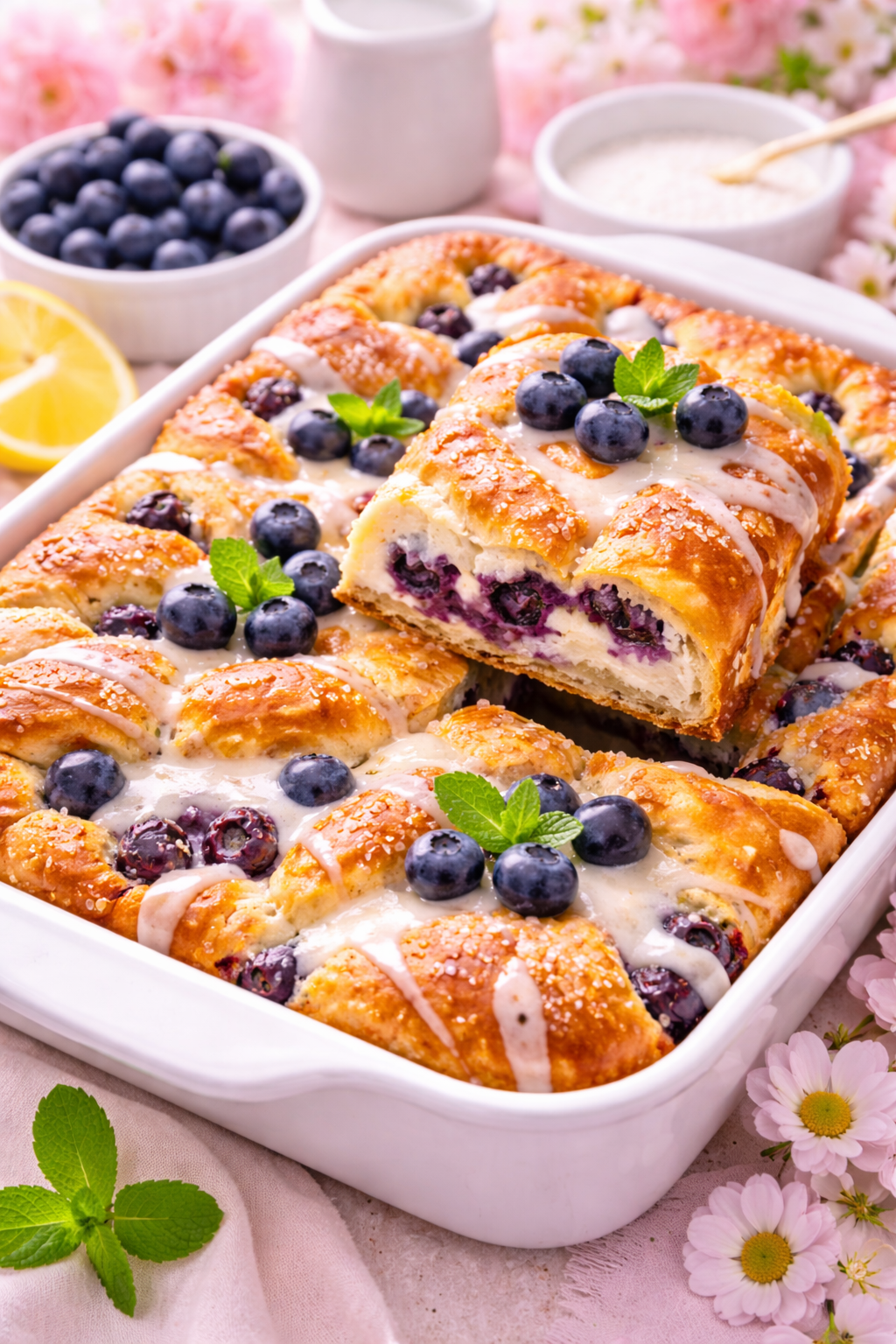 Blueberry Cream Cheese Danish bake on the table.