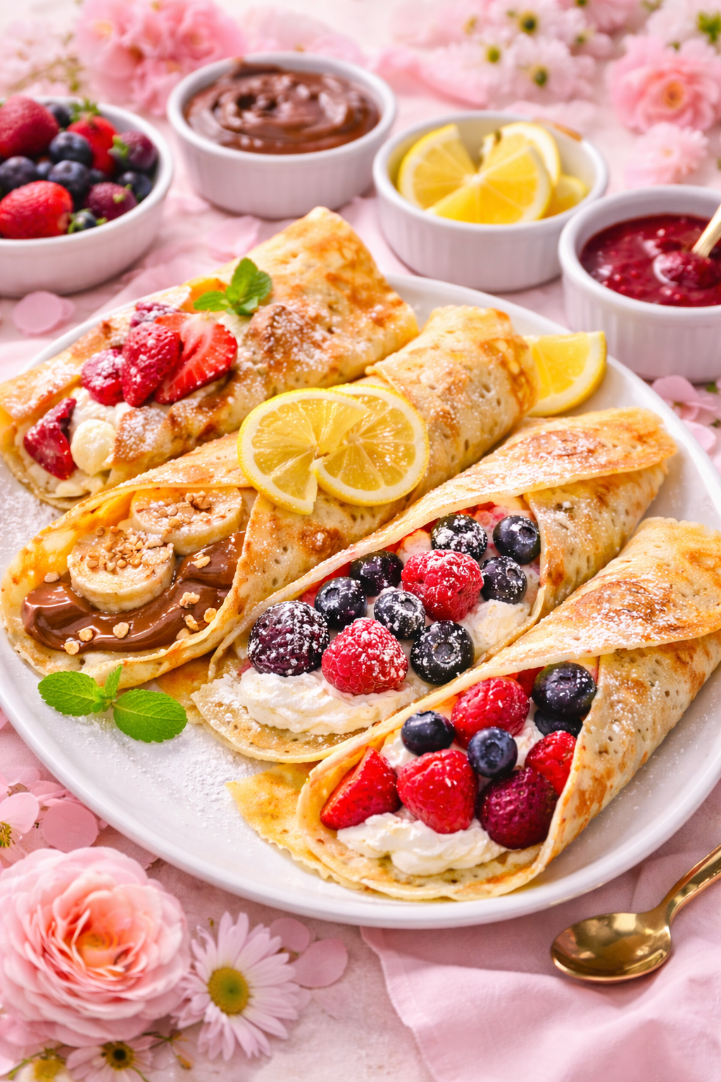 Deliciously filled crepes on display